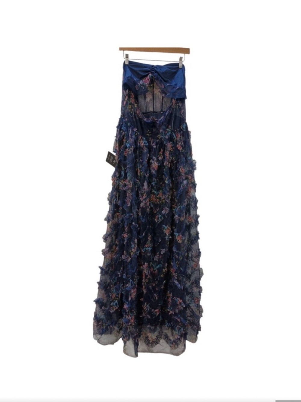 Lulu's Navy Strapless Floral Midi Dress - Picture 2 of 8
